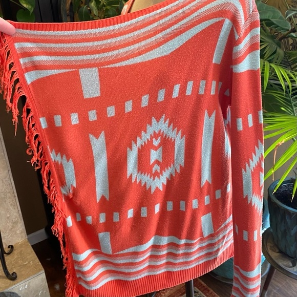 Umgee Tangarine Aztec asymmetric fringe cardigan - Picture 4 of 12